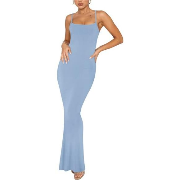 Dresses & Skirts - Women's Lounge Slip Long Dress Sleeveless Backless Ribbed Bodycon Maxi Dresses